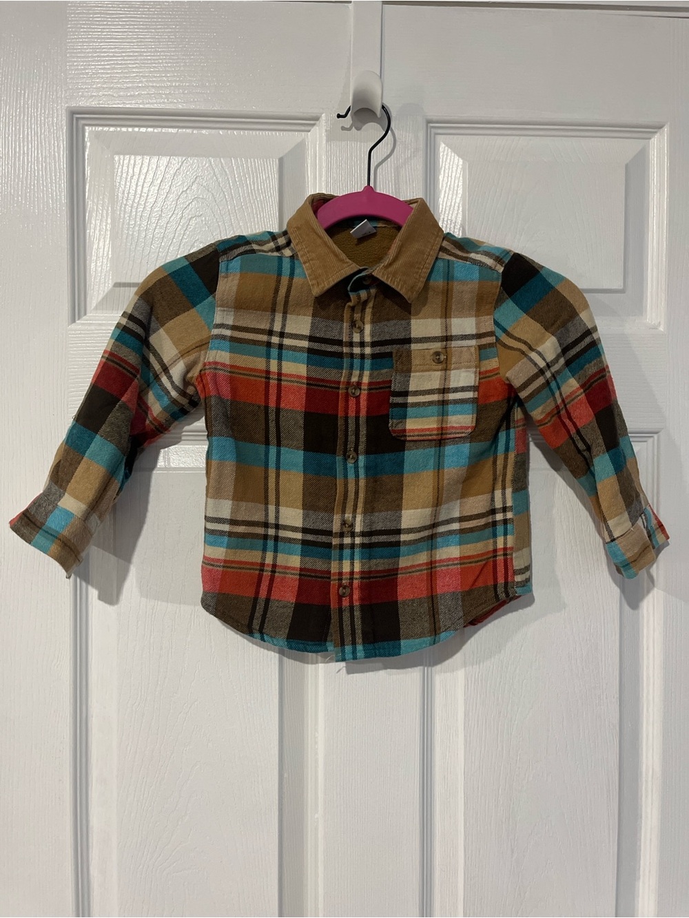Old Navy Boys Plaid Button-Down Shirt - Brown, Teal & Red